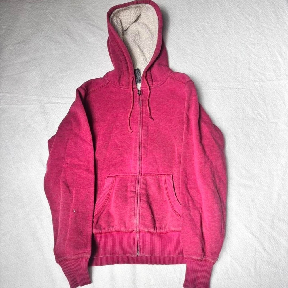 Faded Glory Sherpa Lined Zip Up Hoodie Pink Youth Medium Fleece Hooded Jacket